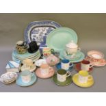 A quantity of decorative china, to include a blue and white meat plate, jelly moulds, a Susie Cooper