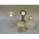 Silver items, including a glass biscuit barrel with silver lid, Sheffield 1910, two cut glass silver