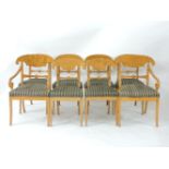 A set of eight Biedermeier style satin birch dining chairs, six and two