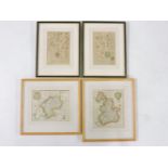 Four various hand engraved and coloured maps, including Westmorland and Lancashire, largest 17 x