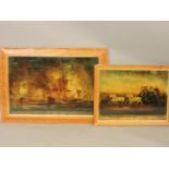 Two prints, 'Brighton Coach', 'British Fleet Commanded by Admiral Sir John Jervis', in maple