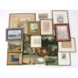 A large group of assorted pictures, largest 31 x 36cm