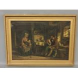 19th century SchoolINTERIOR SCENE OF COTTAGE WITH FAMILY GROUPOil on canvas
