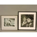 Two mid 20th century photographs, a man smoking a cigar, 45cm square, and a woman smoking a