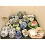 A collection of Maling ware ceramics, to include a swan decorated dish and sandwich tray, a flower