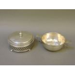 A silver two handled bowl, and a sterling silver trinket box with glass liner