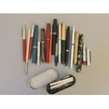 Assorted Parker fountain and ball point pens, with refills