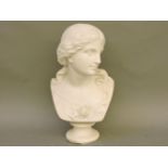 A Victorian Copeland parian ware type bust of a maiden, after 'R Monti', dated to the reverse 1871