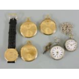 Three gold plated Imado Art Deco style open faced pocket watches, a gentleman's gold plated Bulova