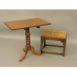 A Georgian style mahogany dressing stool, together with a Victorian rectangular tilt top table, 78cm