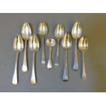 Three Hester Bateman silver teaspoons, and six further silver spoons