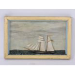 A 19th century diorama of a ship, with painted background, 32cm high, 50cm long