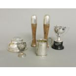 Various silver items, including two presentation silver and wooden pestles, by Wakely & Wheeler,