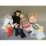 A collection of dolls and dolls' accessories, to include an Armand Marseille bisque head, vintage