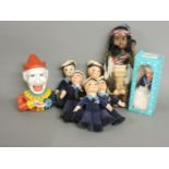 Six soft felt souvenir liner dolls, each inscribed with the name of the ship, including '