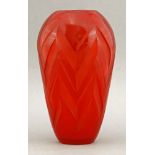 A Legras red glass vase,with stylised feather design, etched 'LEGRAS',20cm high