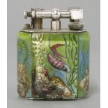 A Dunhill 'Aquarium' table lighter, 1950s, with plated mounts and with lucite panels of fish, one