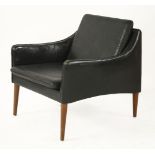 A Danish black leather armchair,designed by Hans Olsen for C S Møbler,70cm wide