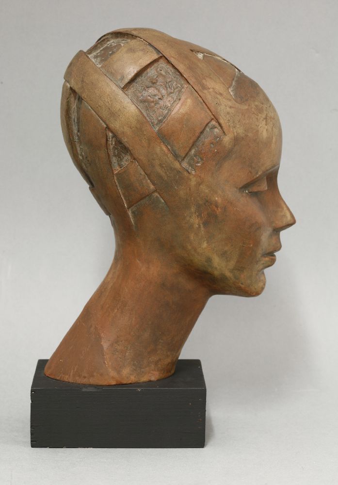 A head study,terracotta, on a painted wood plinth,30cm high - Image 3 of 4