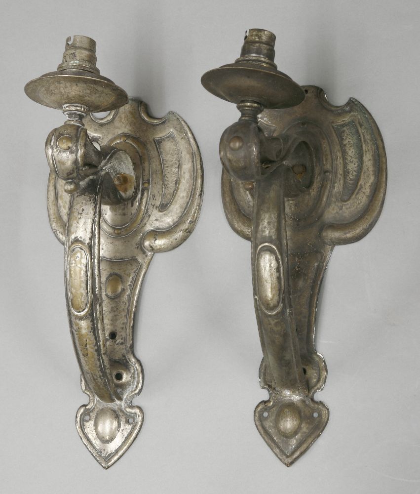 A pair of silver-plated brass wall lights,each with a single light on a scrolled arm,32.5cm high ( - Image 2 of 2