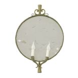 A patinated bronze wall mirror girandole,attributed to Osvaldo Borsani,78cm high52.5cm diameter