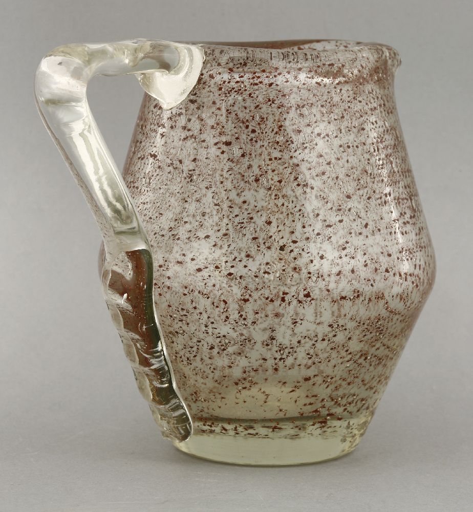 A heavy mottled glass jug,by André Thuret, 1930s, engraved 'Andre Thuret' to the base,17cm high - Image 2 of 3