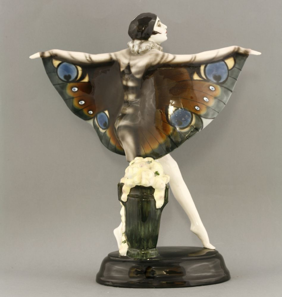 A Goldscheider pottery figure,'The Captured Bird', by Josef Lorenzl, hers arms outstretched, fingers - Image 2 of 5