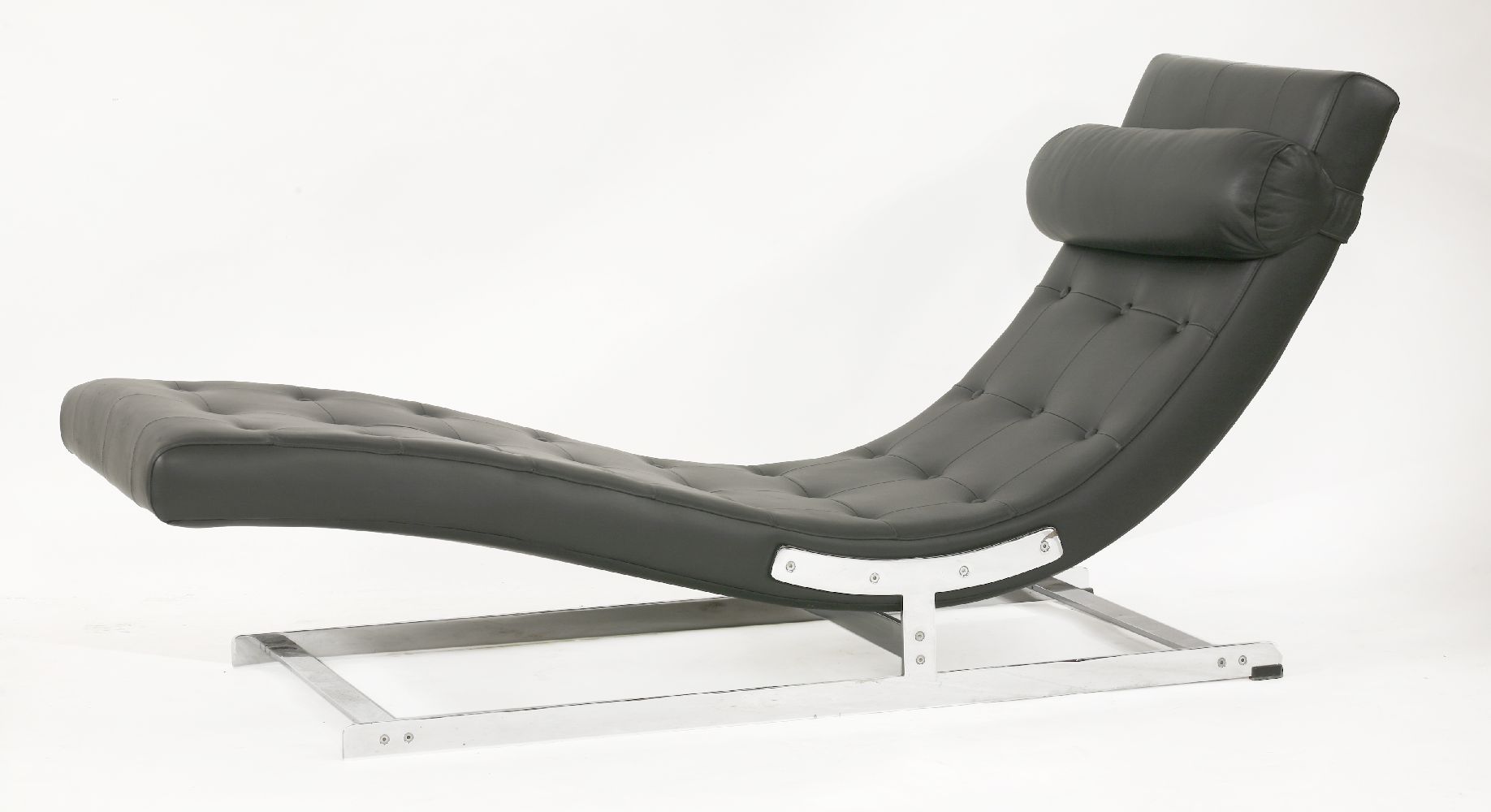 A Merrow Associates leather chaise longue,with chrome supports,168cm long