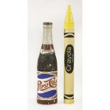 A Pepsi Cola composition advertising bottle, 121cm high, anda Crayola Crayon,145cm high (2)