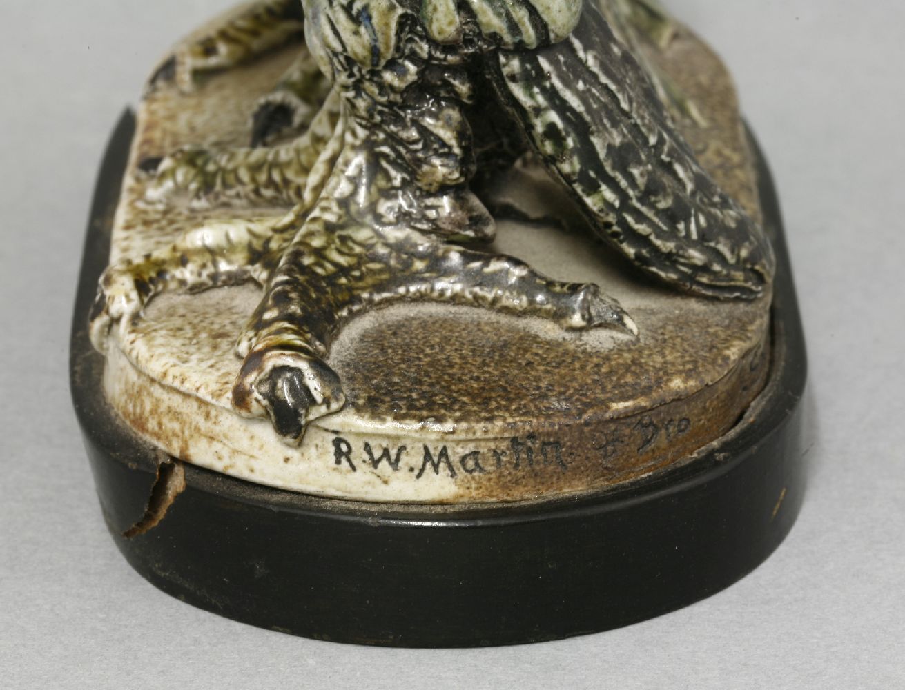 R W Martin & Brothers double bird glazed stoneware jar and cover, dated 1914, modelled by Robert - Image 7 of 7