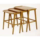 A nest of birch tables,with quarter veneered tops,57cm wide34cm deep52cm high