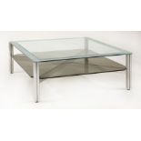 An aluminium and glass coffee table,after a design by George Ciancimino, with a clear and silvered