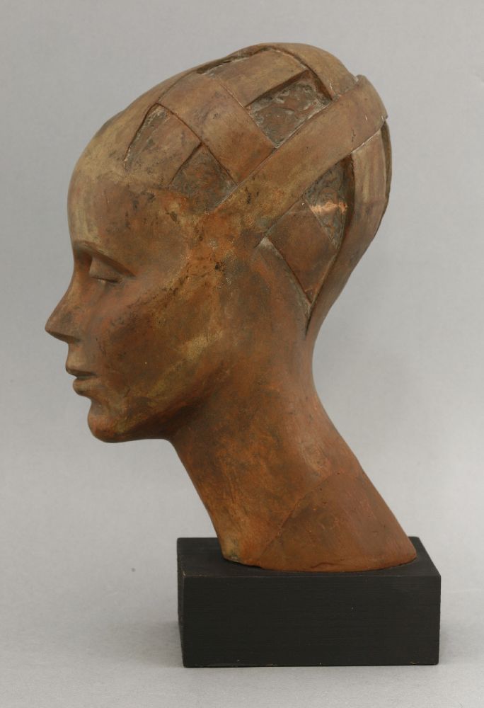 A head study,terracotta, on a painted wood plinth,30cm high - Image 4 of 4