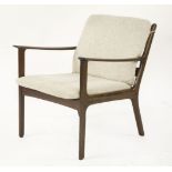 A Danish model PJ 112 mahogany armchair,designed by Ole Wanscher for P Jeppesen, with an oatmeal