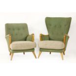 A 'Manston' suite,1950s, comprising a high back armchair, another, and a three-seater settee,