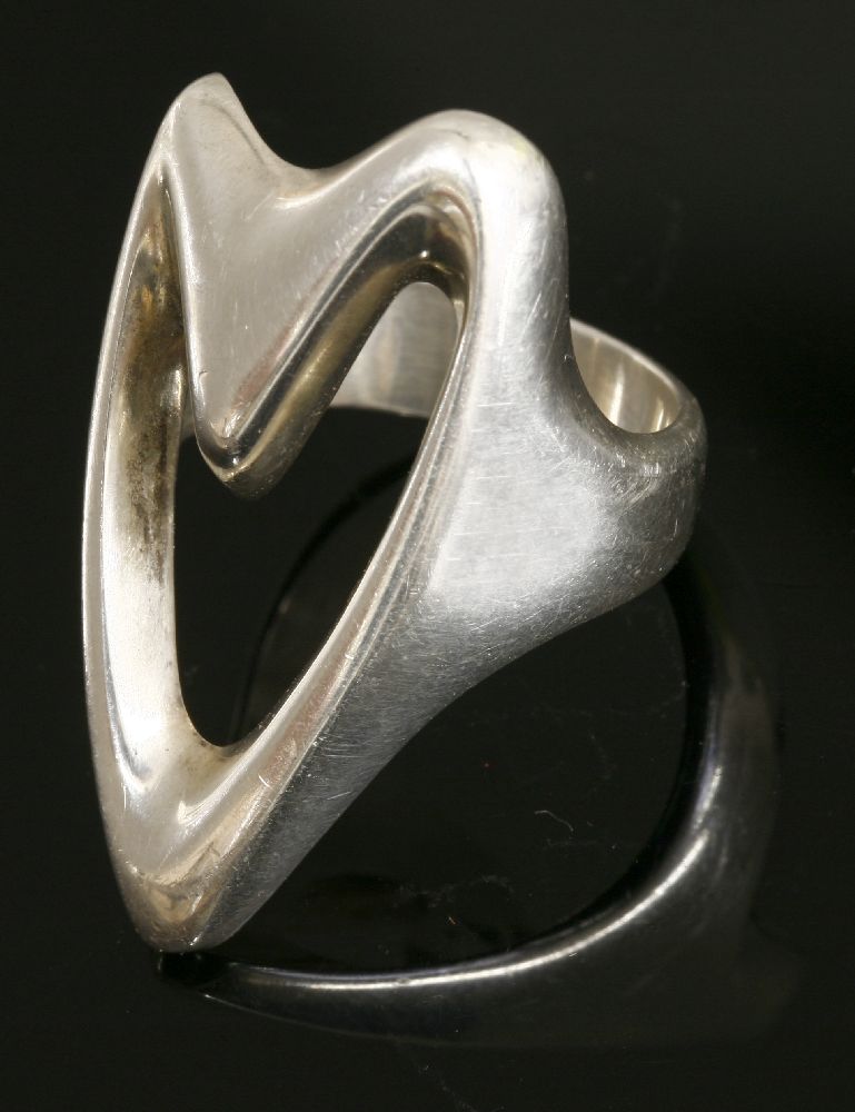 A cased sterling silver ring,by Georg Jensen, No. 89, designed by Henning Koppel, an abstract open
