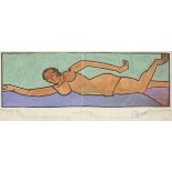 Russian SchoolTHE SWIMMERGouache, with stamped roundel, various inscriptions39 x 90cm