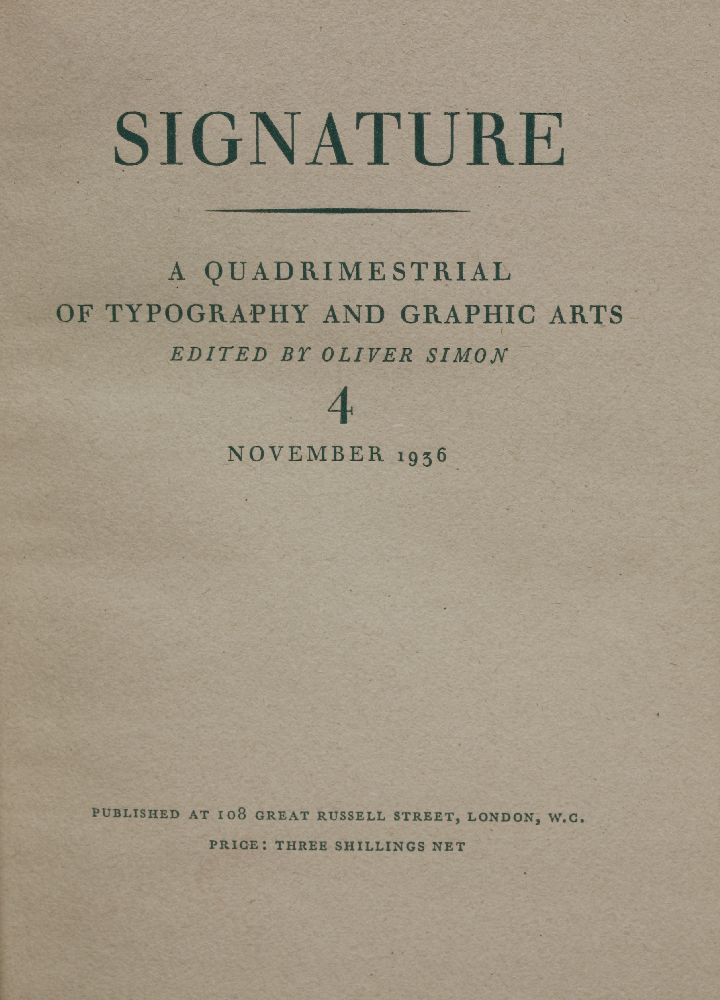 'Signature: A Quadrimestrial of Typography and Graphic Arts', edited by Oliver Simon, nos. 1-3, 4-6, - Image 3 of 4