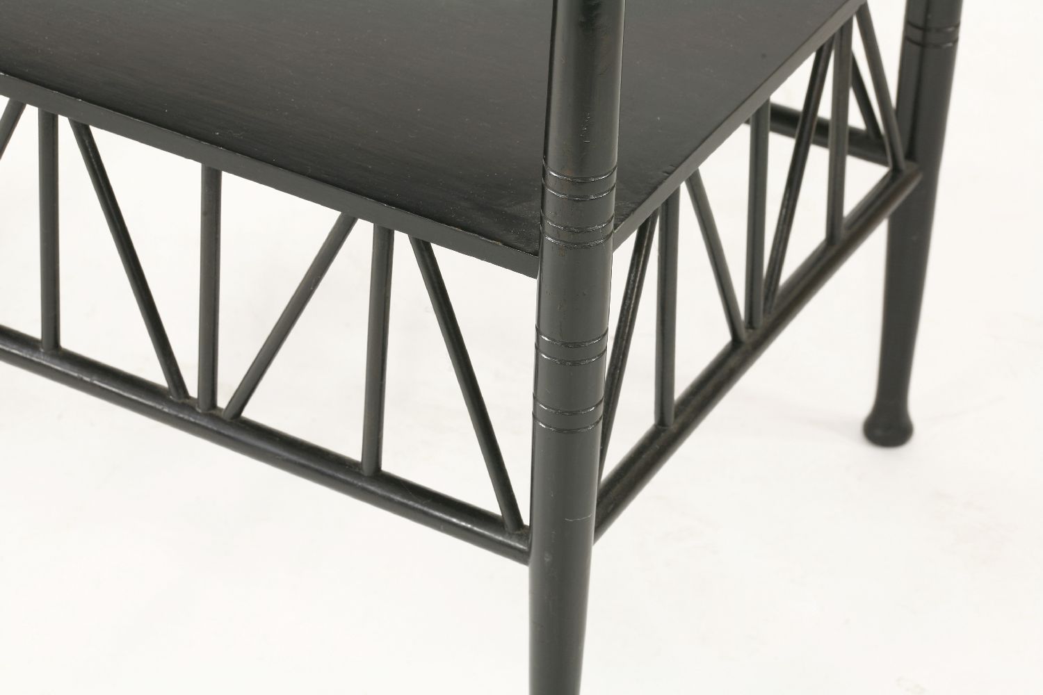 An Aesthetic ebonised side table,designed by E W Godwin, the rectangular top raised with ring turned - Image 3 of 4