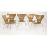 Four teak 'Ant' chairs, designed by Arne Jacobsen for Fritz Hansen, with veneered plywood seats