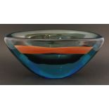 An Italian Murano glass vase,possibly by Flavio Poli for Seguso, in light blue glass with red and