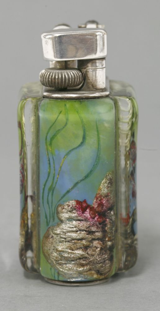 A Dunhill 'Aquarium' table lighter, 1950s, with plated mounts and with lucite panels of fish, one - Image 2 of 4