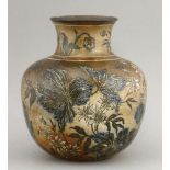R W Martin & Brothers stoneware vase,dated 1891, incised with blue and white flowers on a two tone