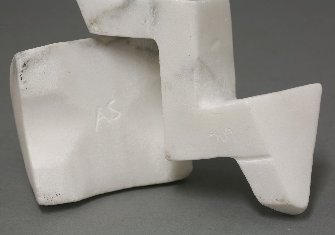 Agneta Stening (b.1954),two forms, white marble, signed with monogram,8 and 17cm long - Image 3 of 3