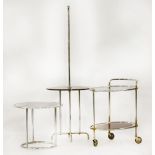 Three chrome and mirrored 'Savoy' items,a hostess trolley,64cm long,a circular table,56cm