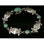 A sterling silver amazonite set bracelet,by Georg Jensen, No. 11, with original box and receipt from