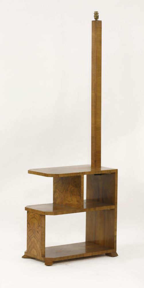 An Art Deco walnut standard lamp,with canted corners, mounted on a two-tier stand,153cm high50cm