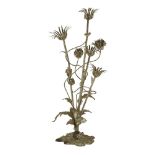 A silver-plated table lamp,attributed to Louis Majorelle, modelled as thistles, unmarked,72.5cm
