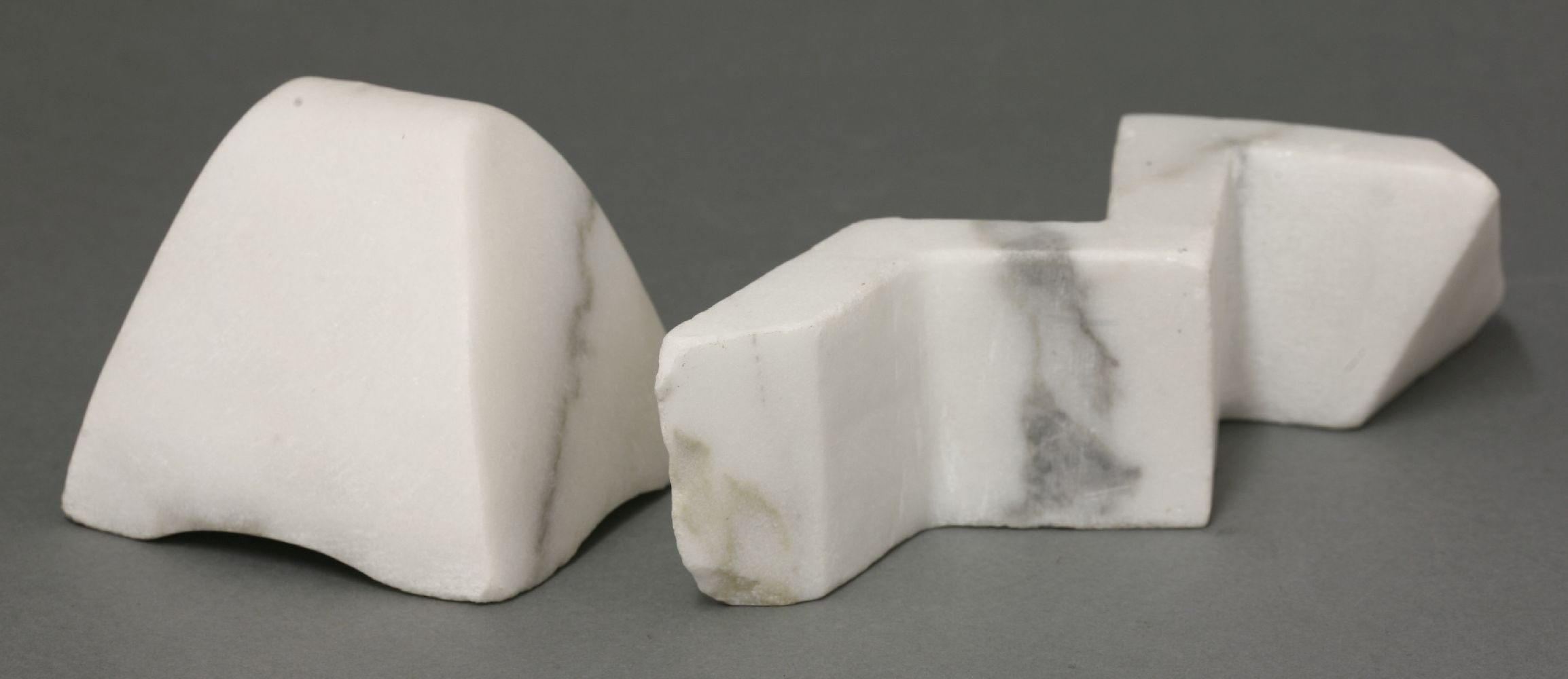 Agneta Stening (b.1954),two forms, white marble, signed with monogram,8 and 17cm long - Image 2 of 3