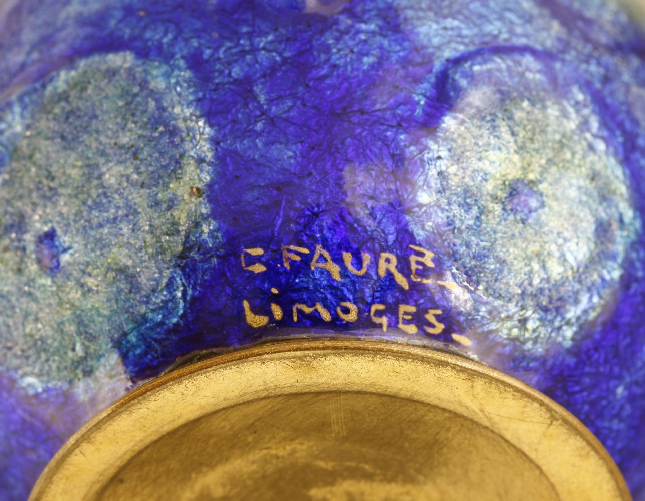 An enamelled vase, by Camille Fauré (French, 1874-1956), decorated with limpet shells against a - Image 3 of 3